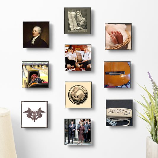 Realnique Black 4x4 Picture Frames [10 pack] Patented wall-mounted socket enables quick frame changing, rotating, and floating off-wall appearance. Front loading square photo frames.