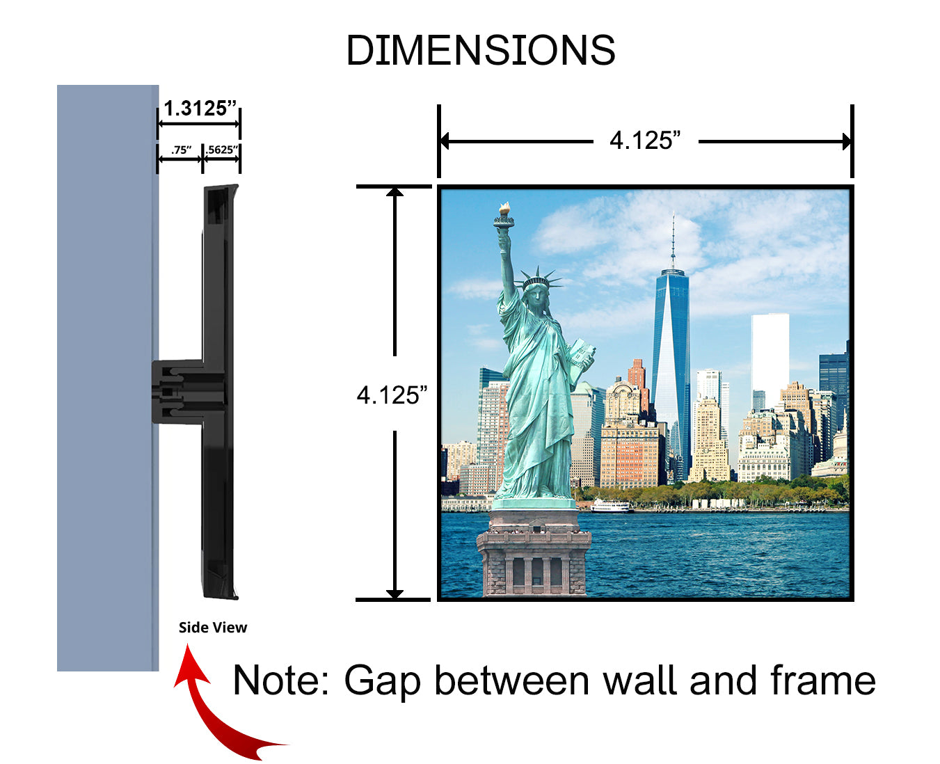 Realnique Black 4x4 Picture Frames [2 pack] Patented wall-mounted socket enables quick frame changing, rotating, and floating off-wall appearance. Front loading square photo frames.