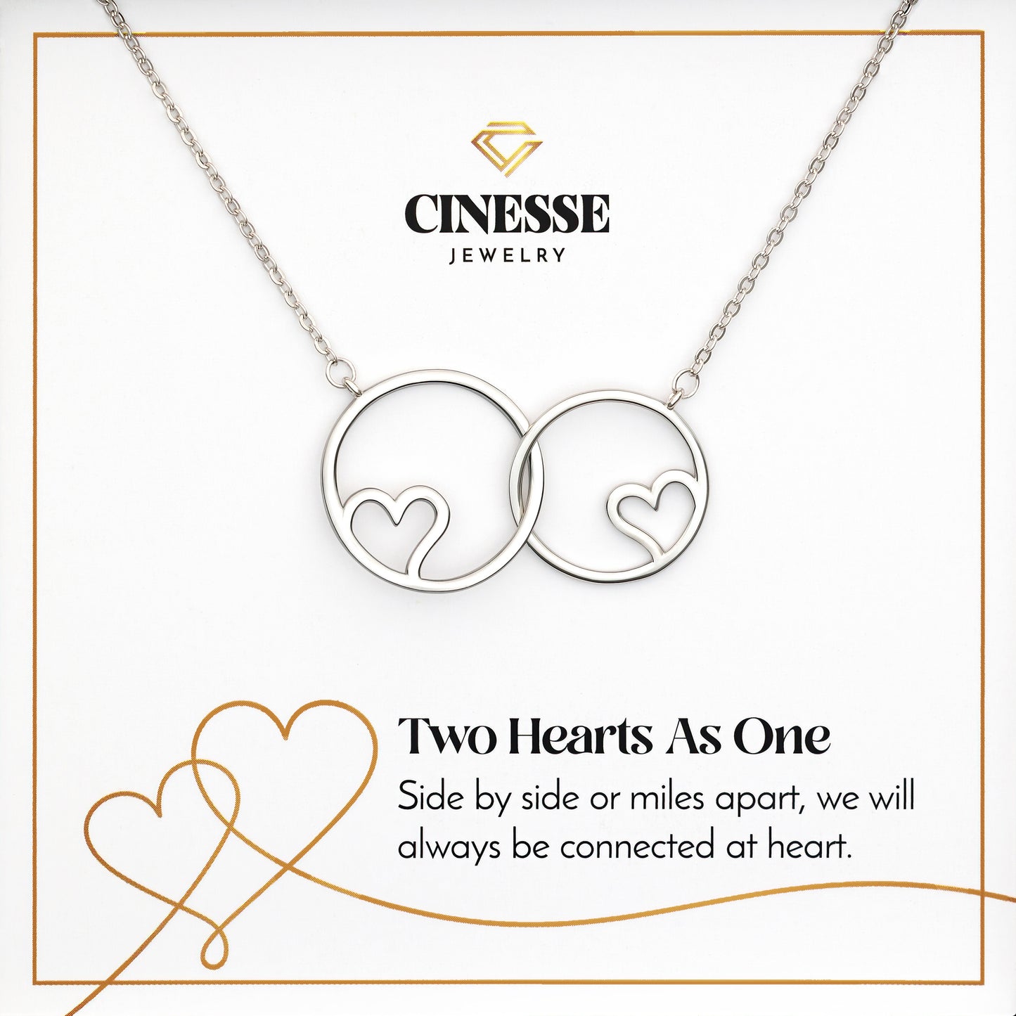 Cinesse 925 Sterling Silver Two Hearts Necklace for Mother-Daughter or Two Hearts As One